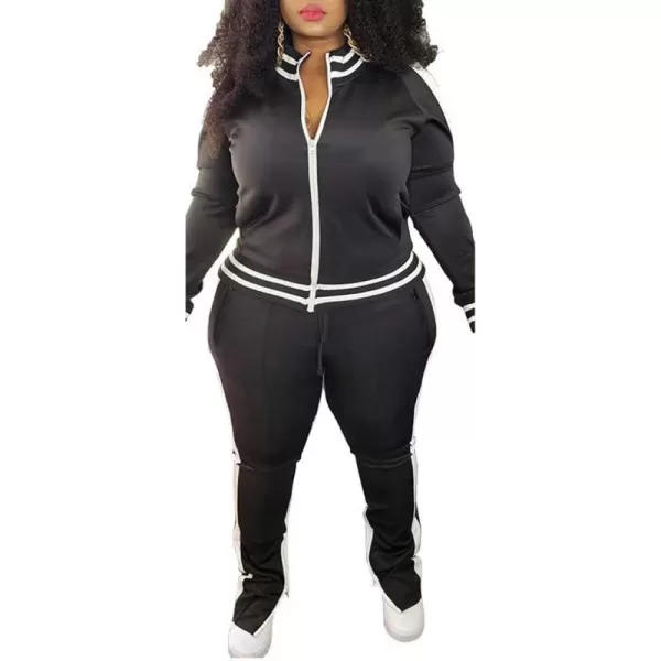 IyMoo Womens Plus Size Jogging Suits Tracksuits Two Piece Stripe Cold Shoulder Sweatshirt amp Long Pants Sweat Suits SetsBlack