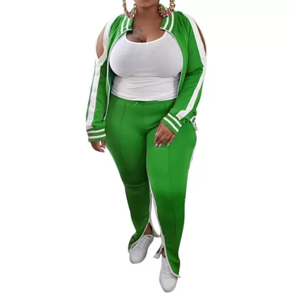 IyMoo Womens Plus Size Jogging Suits Tracksuits Two Piece Stripe Cold Shoulder Sweatshirt amp Long Pants Sweat Suits SetsGreen