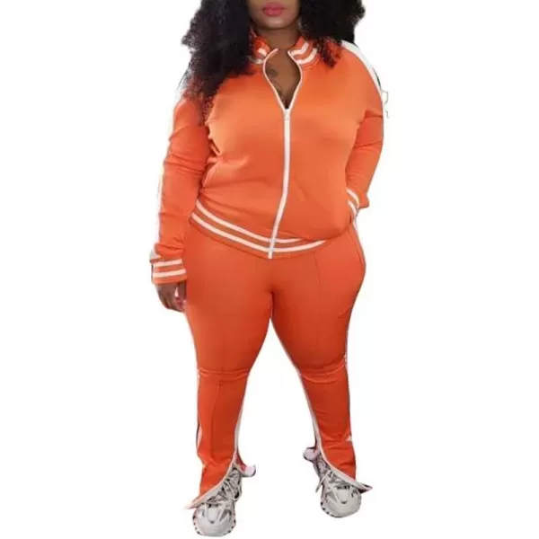 IyMoo Womens Plus Size Jogging Suits Tracksuits Two Piece Stripe Cold Shoulder Sweatshirt amp Long Pants Sweat Suits SetsOrange