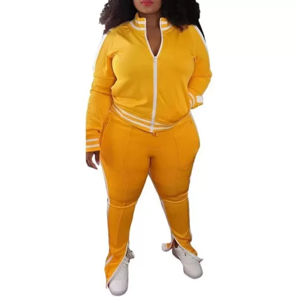 IyMoo Womens Plus Size Jogging Suits Tracksuits Two Piece Stripe Cold Shoulder Sweatshirt amp Long Pants Sweat Suits SetsYellow2