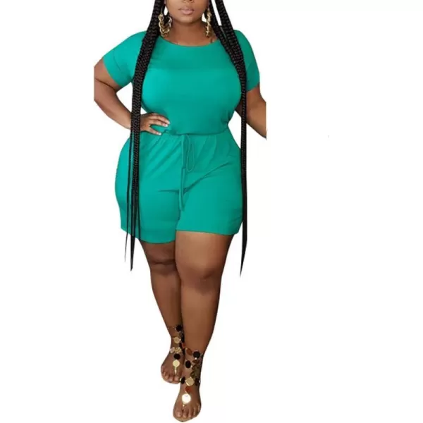 IyMoo Womens Plus Size Summer Solid Jumpsuit Casual Loose Short Sleeve Jumpsuit Rompers with Pockets Elastic Waist PlaysuitGreen