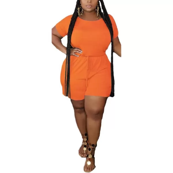 IyMoo Womens Plus Size Summer Solid Jumpsuit Casual Loose Short Sleeve Jumpsuit Rompers with Pockets Elastic Waist PlaysuitOrange Solid