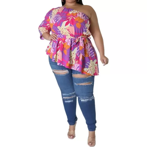 IyMoo Womens Plus Size Tops Hide Belly Tunic Summer One Shoulder Tshirt Casual Dressy Blouses for LeggingsPink Purple