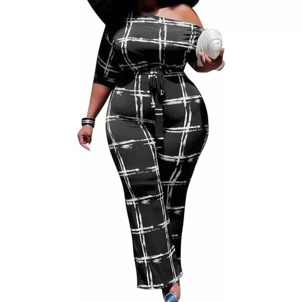 IyMoo Womens Plus Size Wide Leg Slanted One Shoulder Belted Straight Jumpsuits Playsuits051 Black