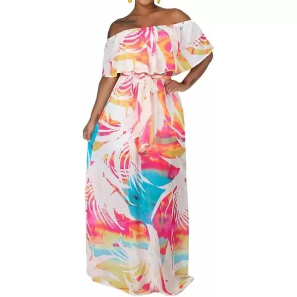 IyMoo Womens Sexy Chiffon Sundress Off Shoulder Ombre Tie Dye Pleated Skirts Long Boho Beach Maxi Dress448 Multicolored