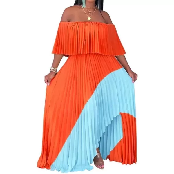 IyMoo Womens Sexy Chiffon Sundress Off Shoulder Ombre Tie Dye Pleated Skirts Long Boho Beach Maxi DressOrange