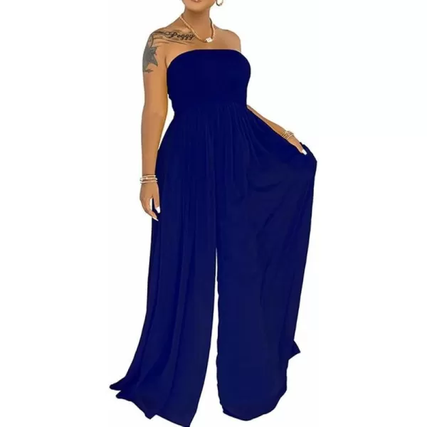 IyMoo Womens Sexy Off Shoulder Strapless Loose Wide Leg Jumpsuit Long Romper with Pockets083 Dark Blue