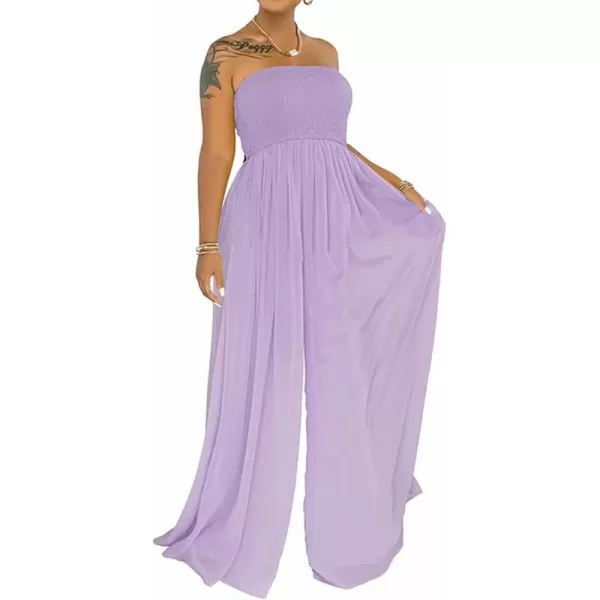 IyMoo Womens Sexy Off Shoulder Strapless Loose Wide Leg Jumpsuit Long Romper with Pockets083 Light Purple