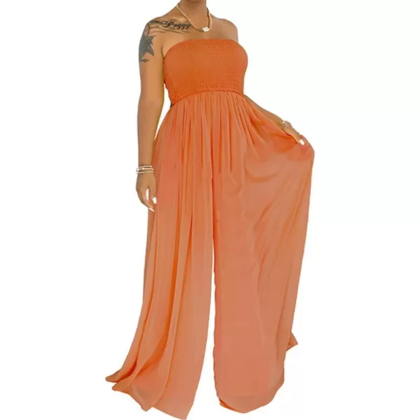 IyMoo Womens Sexy Off Shoulder Strapless Loose Wide Leg Jumpsuit Long Romper with Pockets083 Orange