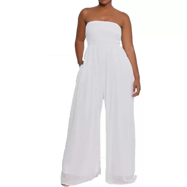 IyMoo Womens Sexy Off Shoulder Strapless Loose Wide Leg Jumpsuit Long Romper with PocketsWhite