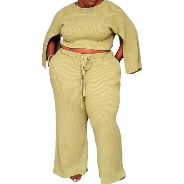 IyMoo Womens Sexy Plus Size 2 Piece Jumpsuit Outfits  Ribbed Slit Half Sleeve Crop Tops  Pockets Wide Leg Pants Party SetsYellow