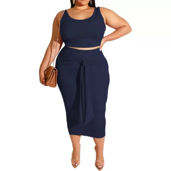 IyMoo Womens Sexy Plus Size 2 Piece Midi Dress Outfits  Sleeveless Tie Dye Print Tank Crop Top Bodycon Skirts SetRoyal Blue Solid