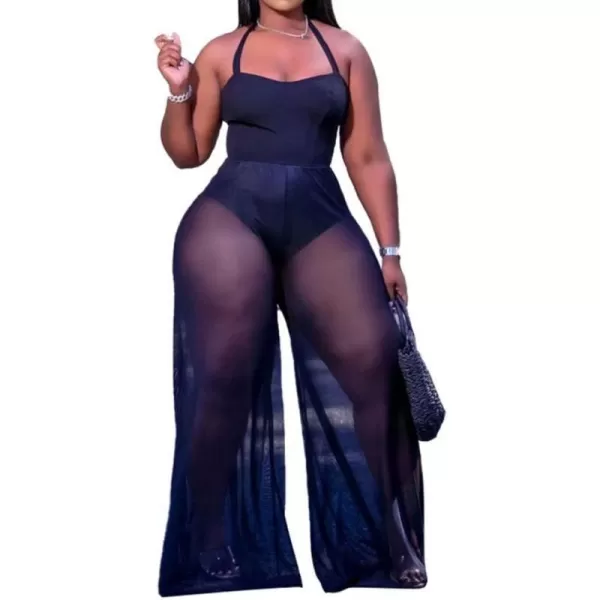 IyMoo Womens Sexy Plus Size Chiffon Patchwork Wide Leg Sleeveless Elegant Cocktail V Neck Jumpsuit223 Black