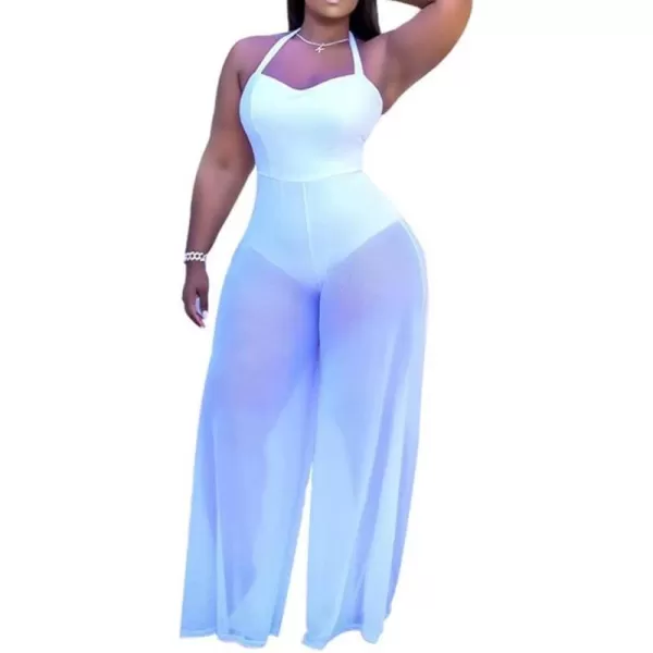 IyMoo Womens Sexy Plus Size Chiffon Patchwork Wide Leg Sleeveless Elegant Cocktail V Neck Jumpsuit223 White