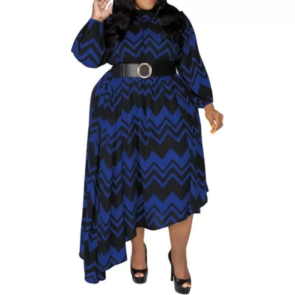 IyMoo Womens Sexy Plus Size One Shoulder Long Sleeve Ruched Elegant High Low Maxi Dress Party GownsWave Blue
