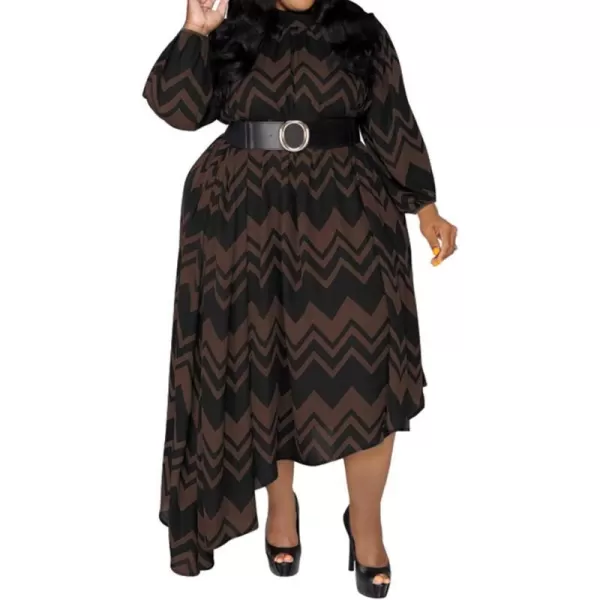 IyMoo Womens Sexy Plus Size One Shoulder Long Sleeve Ruched Elegant High Low Maxi Dress Party GownsWave Coffee