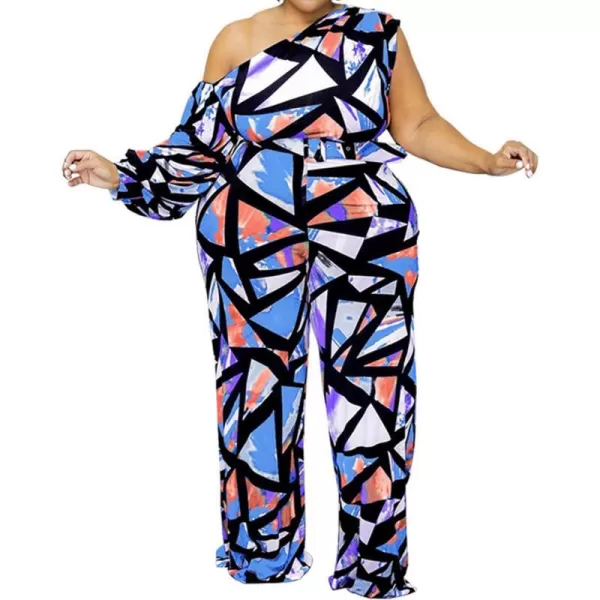 IyMoo Womens Sexy Plus Size One Shoulder Wide Leg Long Sleeve Cocktail V Neck Jumpsuits RomperMulticolored Purple