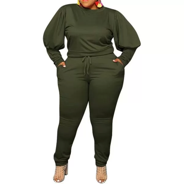 IyMoo Womens Solid Plus Size Sweatsuit Set 2 Piece Long Sleeve Pullover and Drawstring Sweatpants Sport Outfits SetsArmy Green