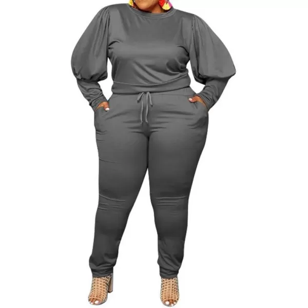 IyMoo Womens Solid Plus Size Sweatsuit Set 2 Piece Long Sleeve Pullover and Drawstring Sweatpants Sport Outfits SetsDark Gray