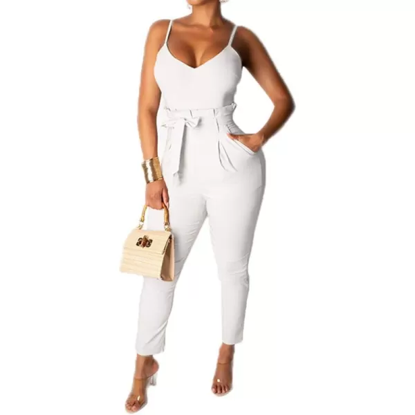 IyMoo Womens Spaghetti Strap Bodycon Tank One Piece Jumpsuits Rompers Playsuit with PocketsWhite