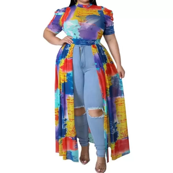 Plus Size High Low Tops for Women  Mesh See Through Puff Sleeve One Off Shoulder Asymmetrical Tunic Shirt Dresses066 Multicolored