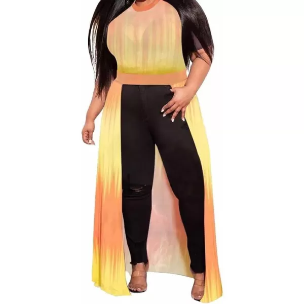 Plus Size High Low Tops for Women  Mesh See Through Puff Sleeve One Off Shoulder Asymmetrical Tunic Shirt Dresses219 Yellow Orange