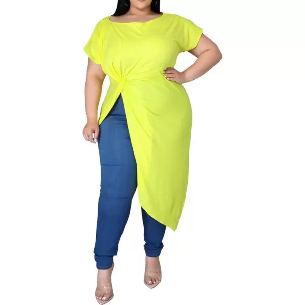 Women Plus Size Puff Sleeve Slant Shoulder High Low Asymmetrical Bodycon Bodice Blouse Shirt Tops166 Yellow