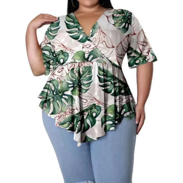 Women Plus Size Short Sleeve Floral V Neck Wrap Peplum Tops High Low Asymmetrical Bodycon Blouse Shirt TopsWomen Plus Size Short Sleeve Floral V Neck Wrap Peplum Tops High Low Asymmetrical Bodycon Blouse Shirt Tops