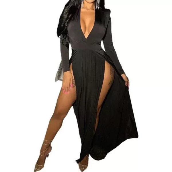 Womens Off Shoulder High Split Long Formal Party Maxi Dress Evening GownBlack2