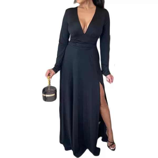 Womens Off Shoulder High Split Long Formal Party Maxi Dress Evening GownBlack3