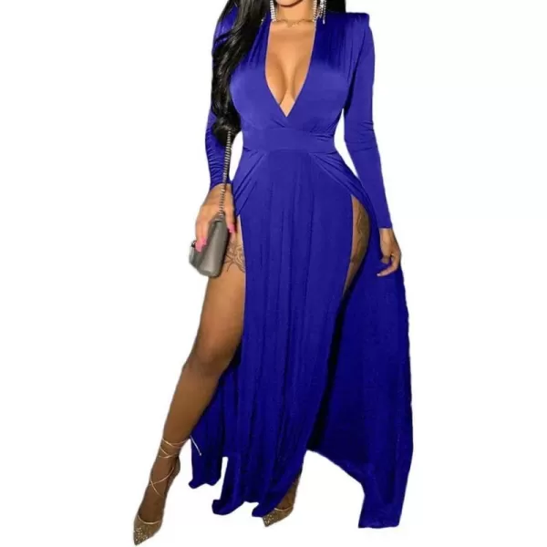 Womens Off Shoulder High Split Long Formal Party Maxi Dress Evening GownBlue2