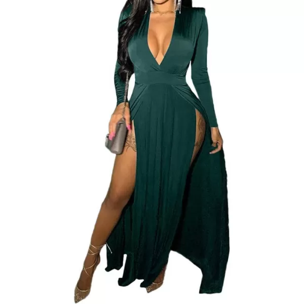 Womens Off Shoulder High Split Long Formal Party Maxi Dress Evening GownDark Green2