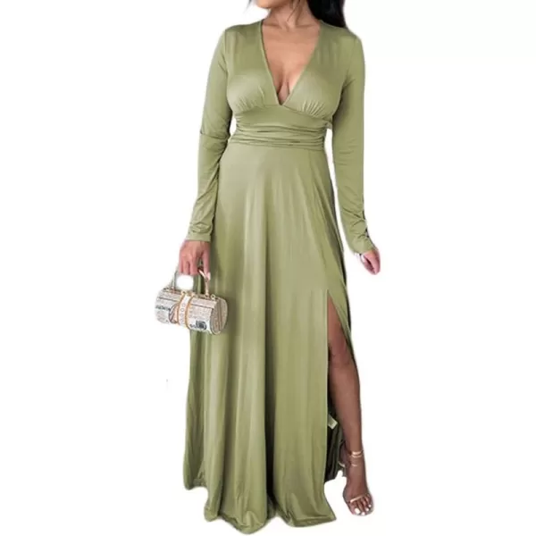 Womens Off Shoulder High Split Long Formal Party Maxi Dress Evening GownGreen3