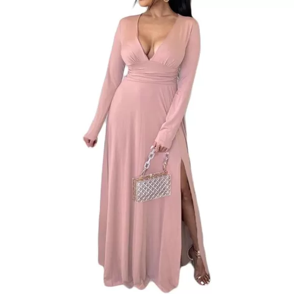 Womens Off Shoulder High Split Long Formal Party Maxi Dress Evening GownPink3