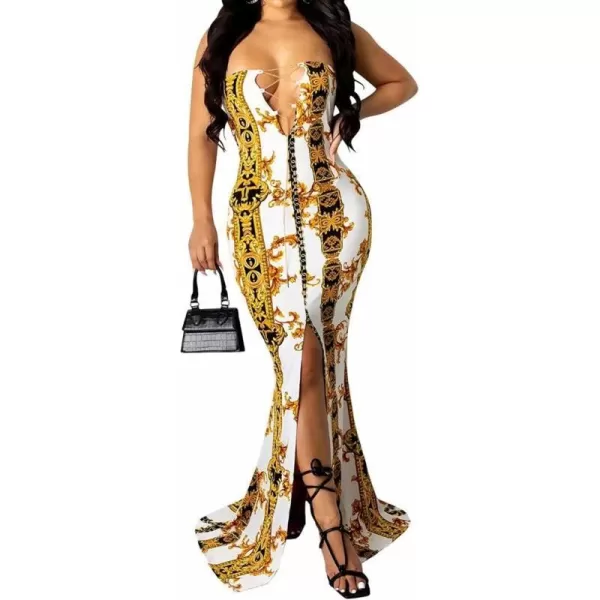 Womens Spaghetti Strap Leaf Printed Maxi Dress Bandage Bodycon Beach Holiday Long Dress166 Light Yellow