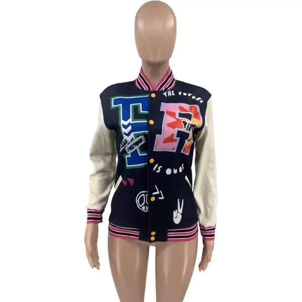 IyMoo Bomber Jackets for Women Long Sleeve Casual Button Down Cropped Baseball Jacket with Pockets Clubwear S2XLA2 Black