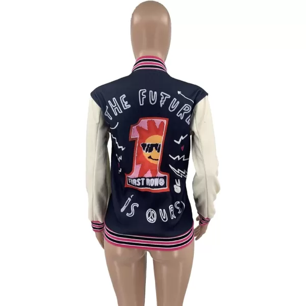IyMoo Bomber Jackets for Women Long Sleeve Casual Button Down Cropped Baseball Jacket with Pockets Clubwear S2XLA2 Black