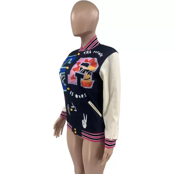 IyMoo Bomber Jackets for Women Long Sleeve Casual Button Down Cropped Baseball Jacket with Pockets Clubwear S2XLA2 Black