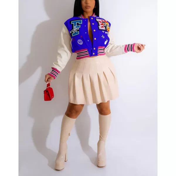 IyMoo Bomber Jackets for Women Long Sleeve Casual Button Down Cropped Baseball Jacket with Pockets Clubwear S2XLA2 Blue