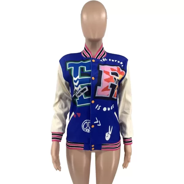 IyMoo Bomber Jackets for Women Long Sleeve Casual Button Down Cropped Baseball Jacket with Pockets Clubwear S2XLA2 Blue