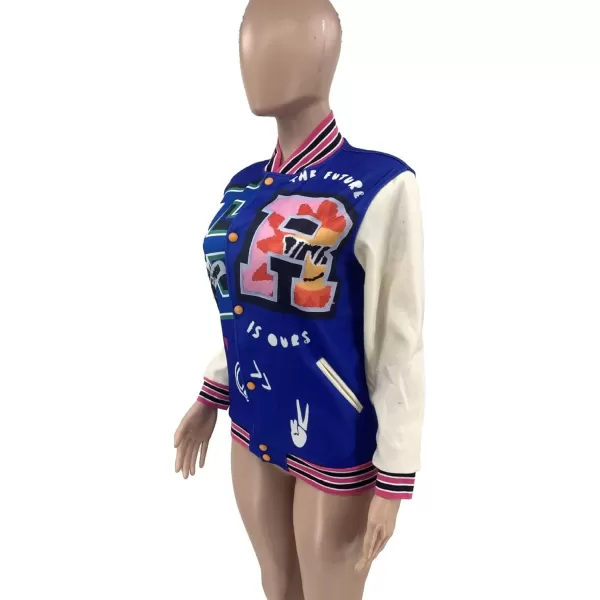 IyMoo Bomber Jackets for Women Long Sleeve Casual Button Down Cropped Baseball Jacket with Pockets Clubwear S2XLA2 Blue