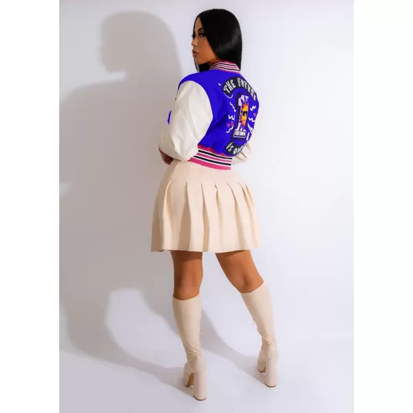 IyMoo Bomber Jackets for Women Long Sleeve Casual Button Down Cropped Baseball Jacket with Pockets Clubwear S2XLA2 Blue