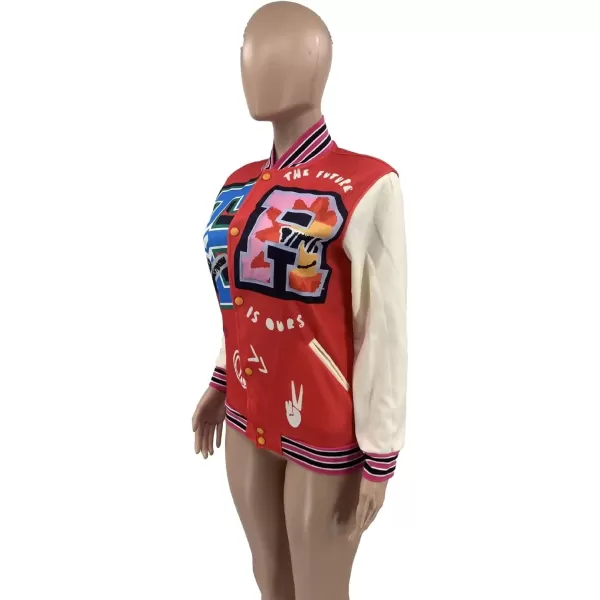 IyMoo Bomber Jackets for Women Long Sleeve Casual Button Down Cropped Baseball Jacket with Pockets Clubwear S2XLA2 Red