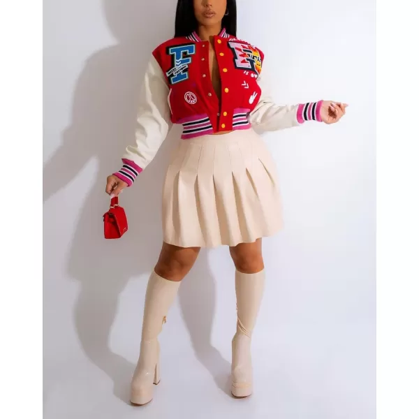IyMoo Bomber Jackets for Women Long Sleeve Casual Button Down Cropped Baseball Jacket with Pockets Clubwear S2XLA2 Red