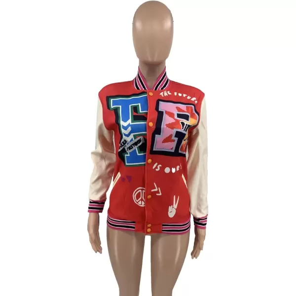 IyMoo Bomber Jackets for Women Long Sleeve Casual Button Down Cropped Baseball Jacket with Pockets Clubwear S2XLA2 Red