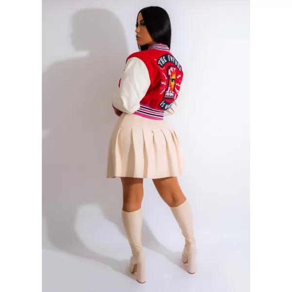 IyMoo Bomber Jackets for Women Long Sleeve Casual Button Down Cropped Baseball Jacket with Pockets Clubwear S2XLA2 Red