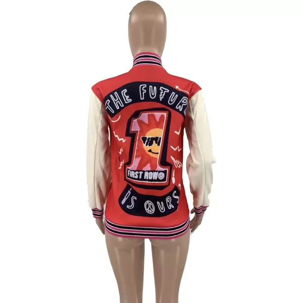 IyMoo Bomber Jackets for Women Long Sleeve Casual Button Down Cropped Baseball Jacket with Pockets Clubwear S2XLA2 Red