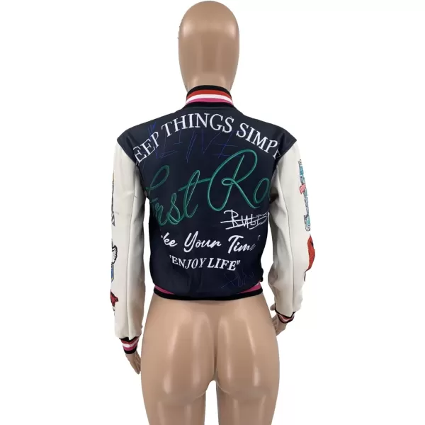 IyMoo Bomber Jackets for Women Long Sleeve Casual Button Down Cropped Baseball Jacket with Pockets Clubwear S2XLA3 Black