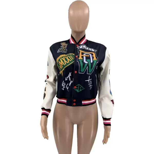 IyMoo Bomber Jackets for Women Long Sleeve Casual Button Down Cropped Baseball Jacket with Pockets Clubwear S2XLA3 Black