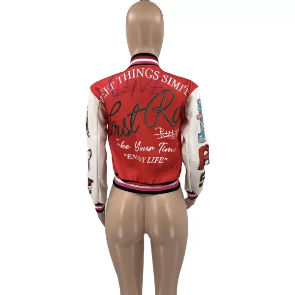 IyMoo Bomber Jackets for Women Long Sleeve Casual Button Down Cropped Baseball Jacket with Pockets Clubwear S2XLA3 Red